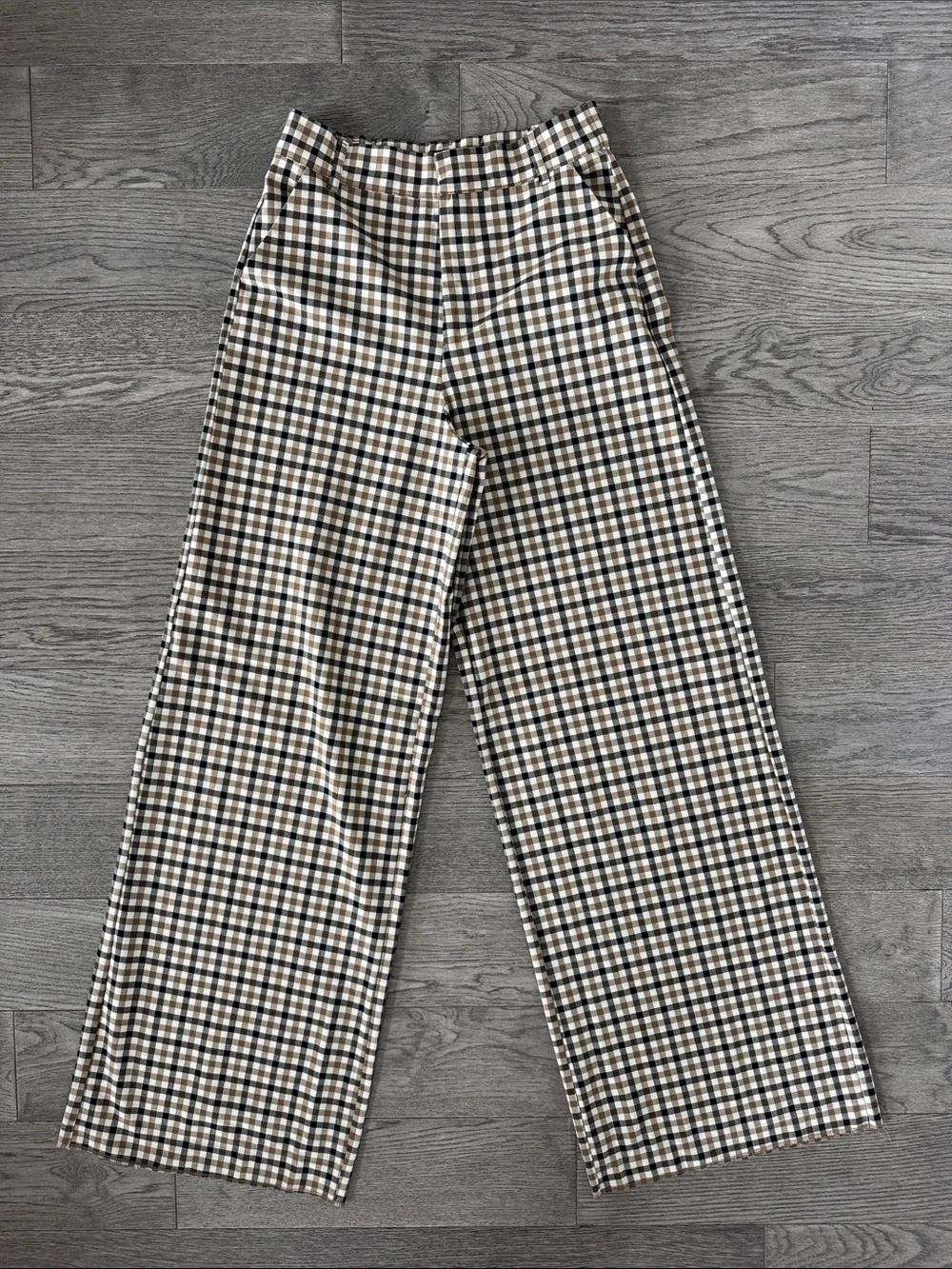 🌼Zara🌼 Tan & Black Checked Wide Leg Trousers, Size M